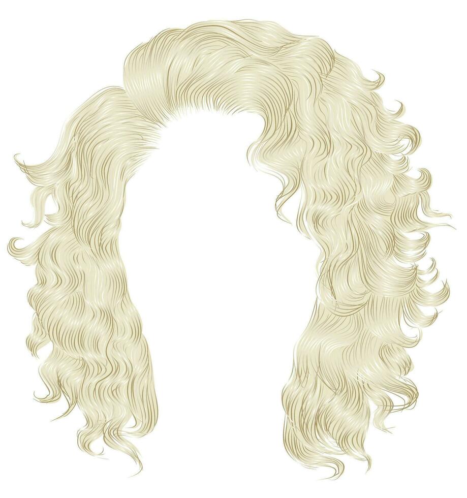 long curly hairs  light blond  colors .  beauty fashion style . wig . vector