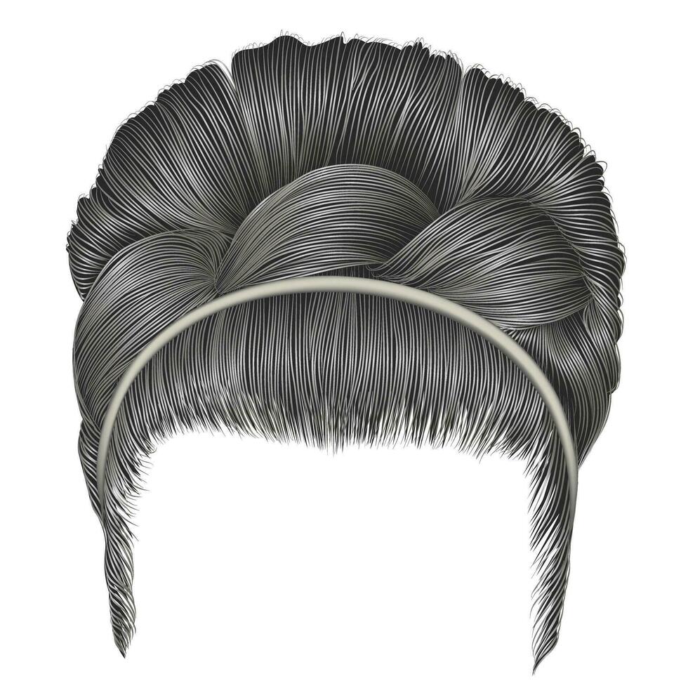 retro  hairstyle babette with pigtail.women gray hairs . fashion beauty . vector