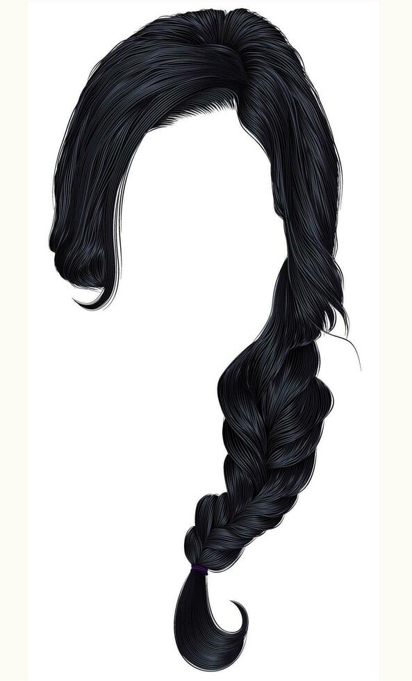 trendy women hairs brunette black colour . plait .  fashion beauty style . vector