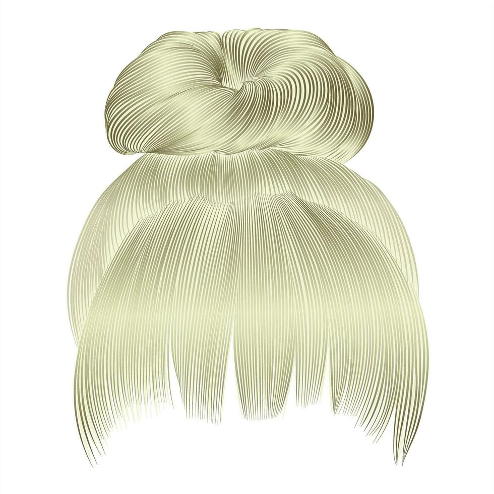 bun  hairs with fringe  blond colors . women fashion beauty style . vector