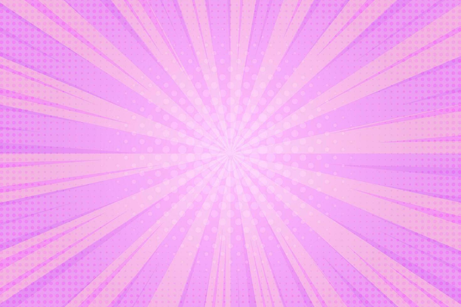 Pink comic background. Cartoon pop art burst rays pattern. Abstract radial texture frame with stars. Vector retro superhero explode with halftone effect