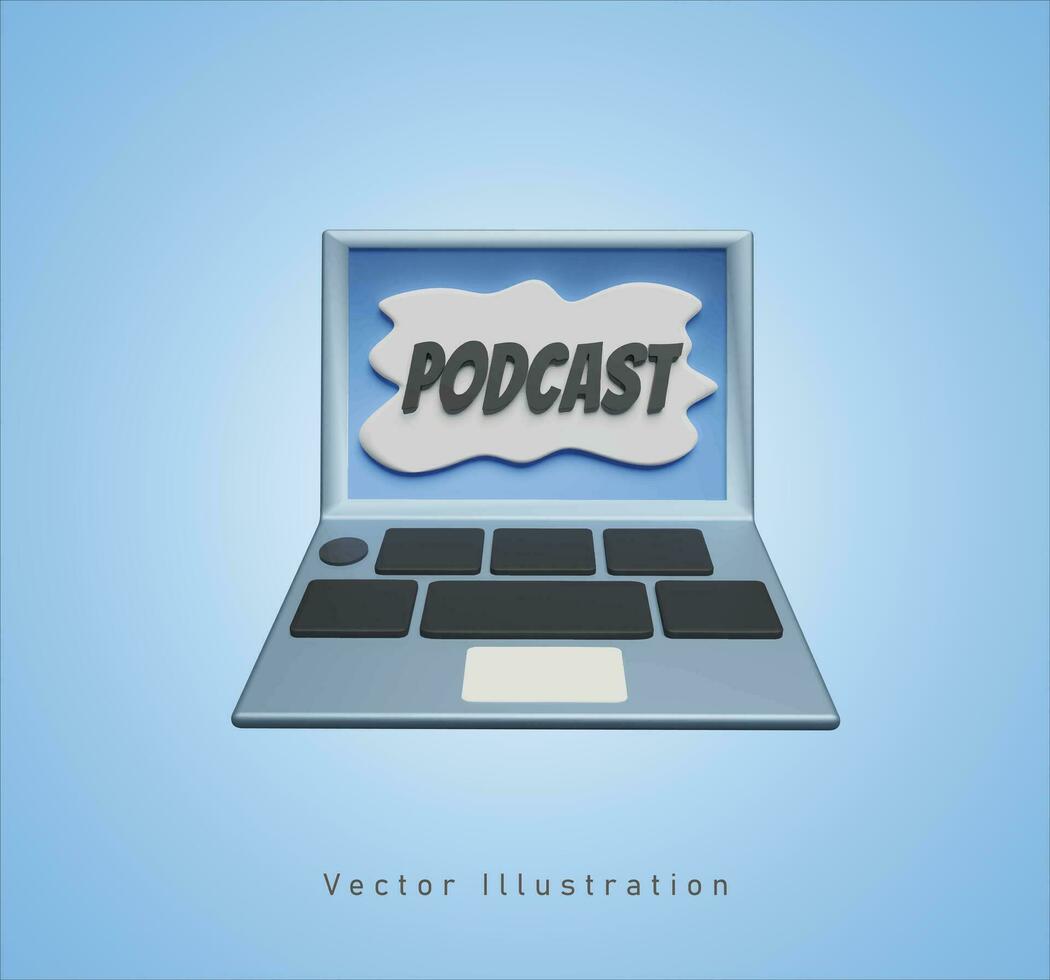 laptop with podcast screen in pixel art stylee vector