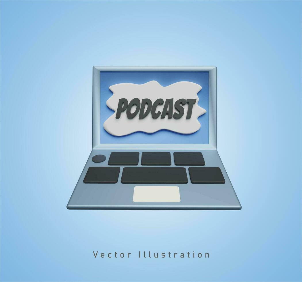 ordenador portátil con podcast pantalla en píxel Arte estilo vector