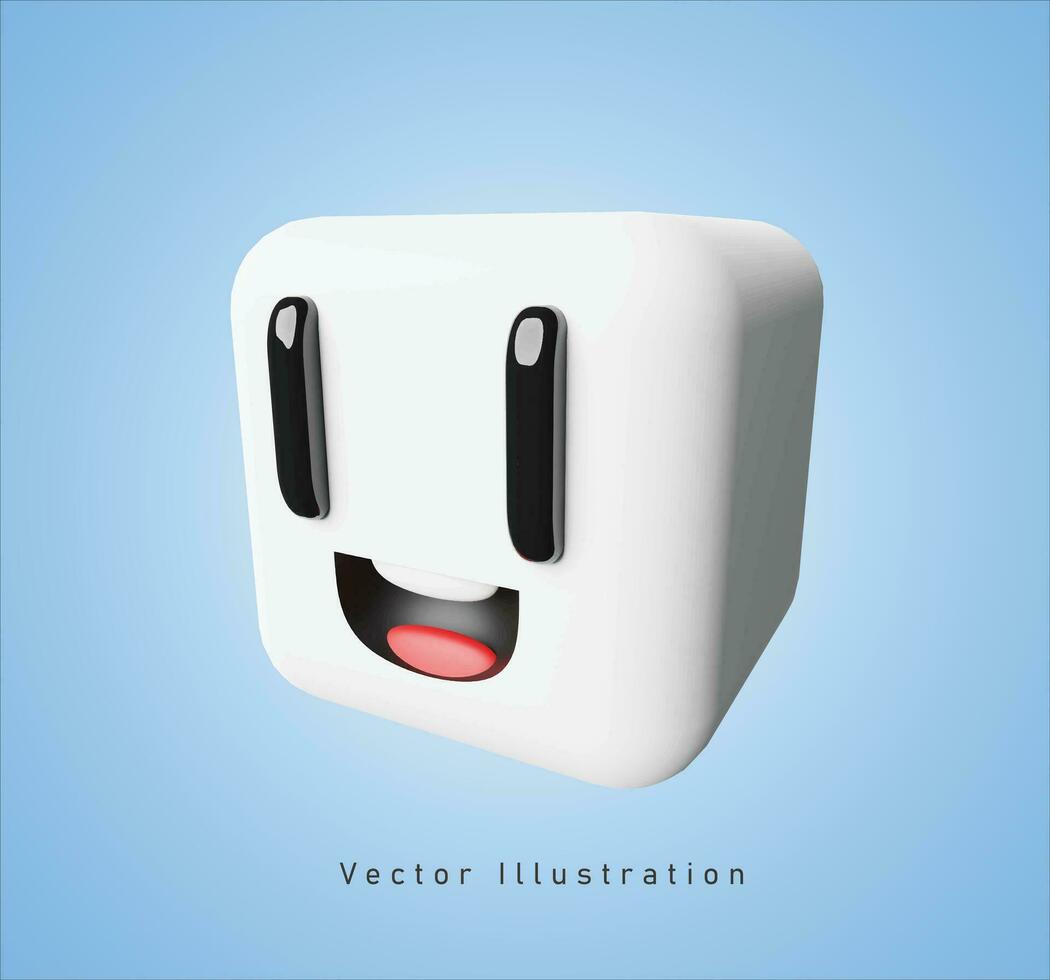 white cube with laugh face in 3d vector illustration