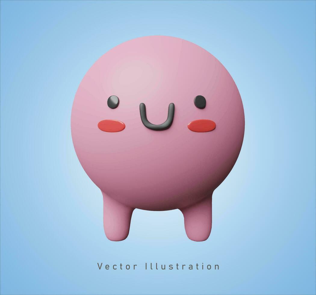 cute pink ball character in 3d vector illustration