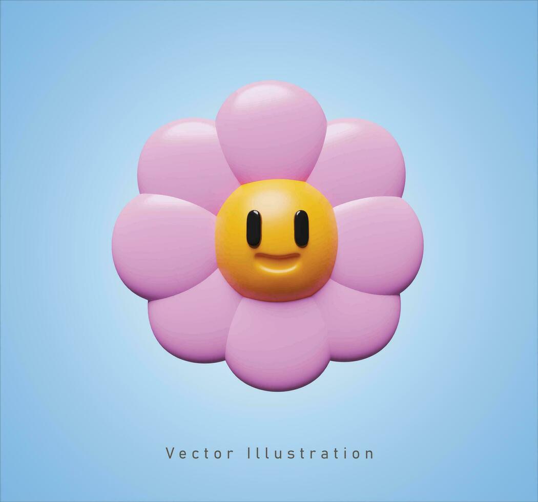 rosado flor con risa cara en 3d vector ilustración