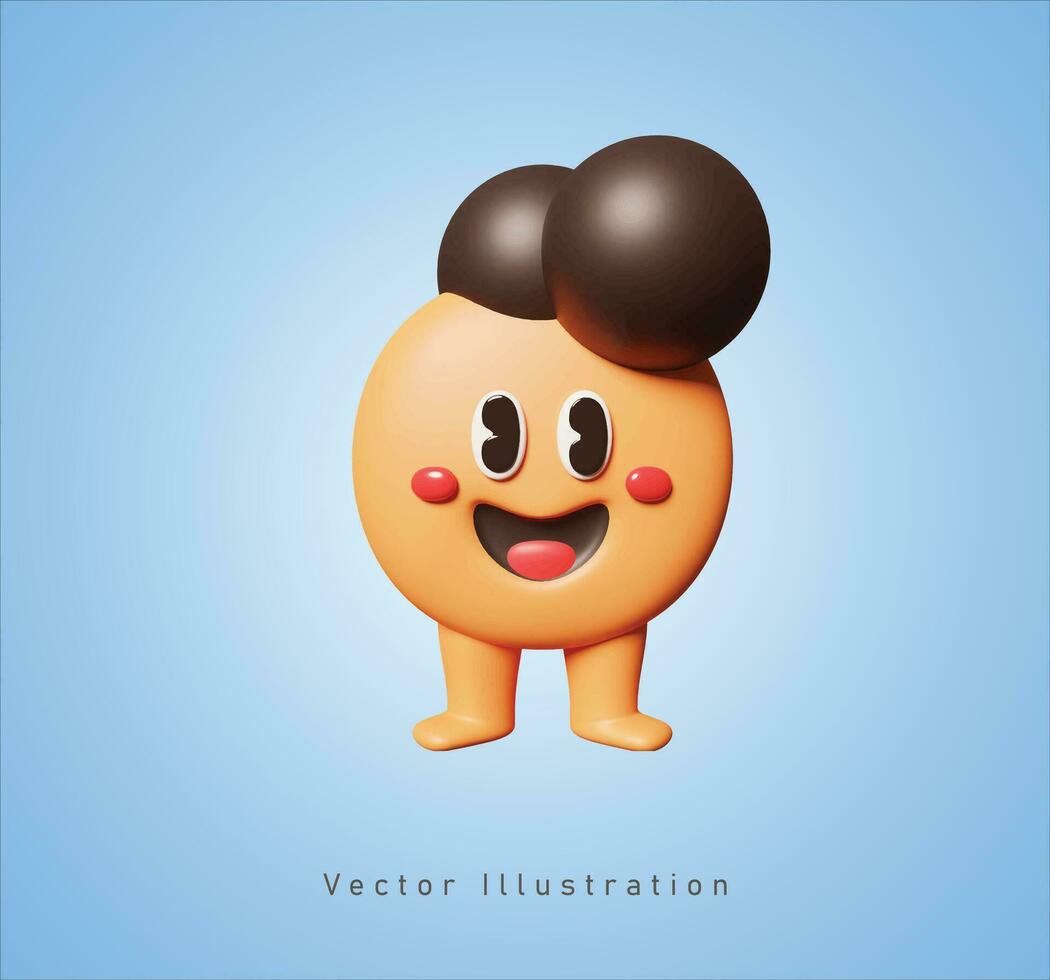cute circle monster in 3d vector illustration