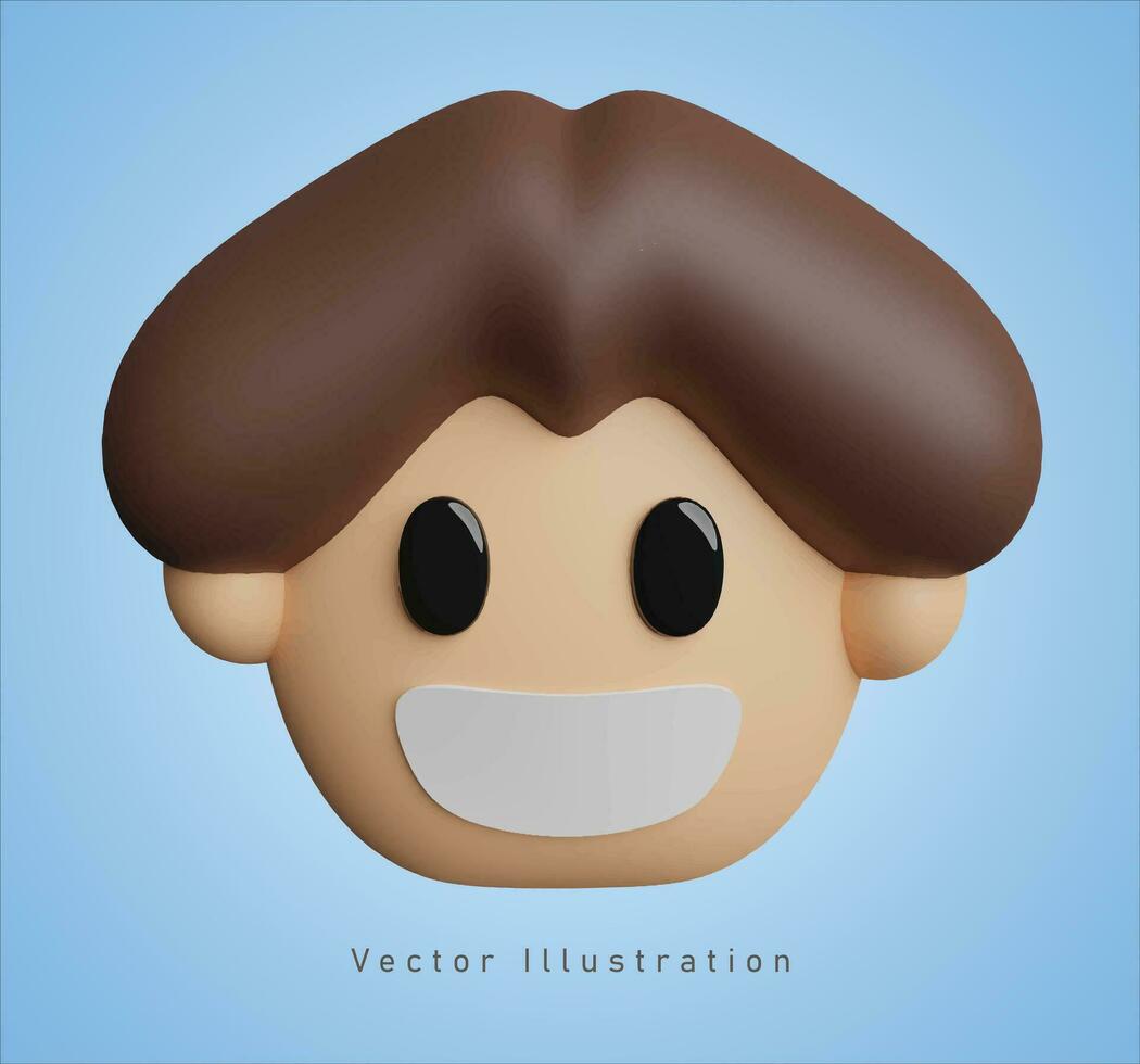male head with smile emotion in 3d vector illustration