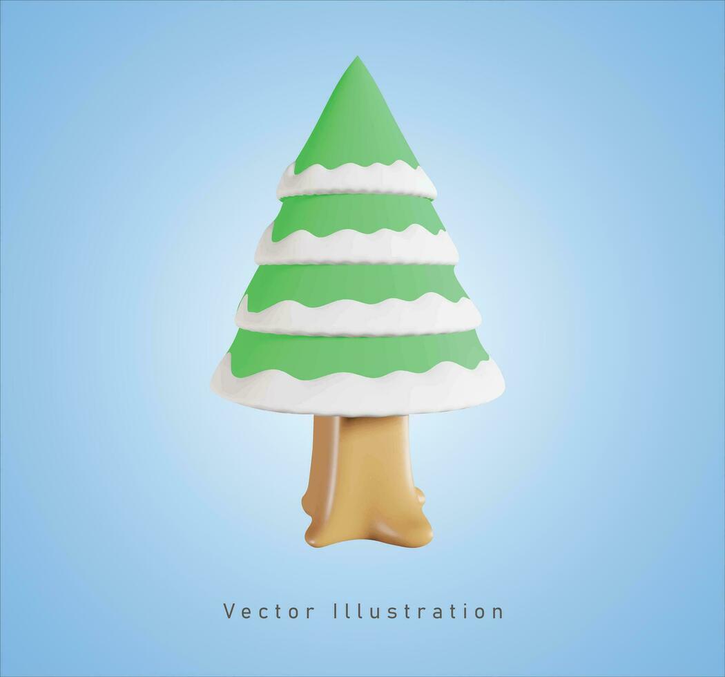 snowy spruce tree in 3d vector illustration