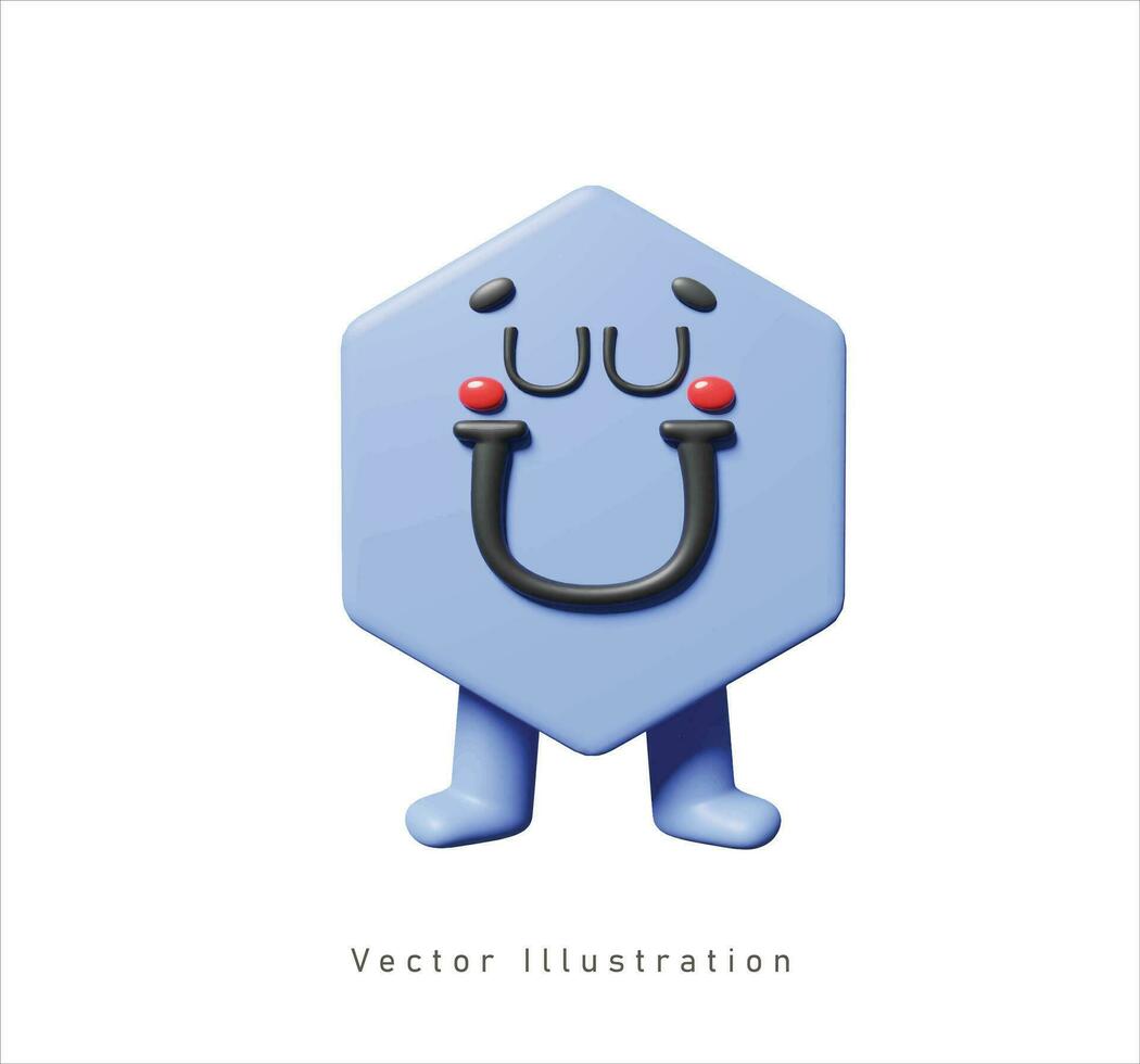 cute hexagon character in 3d vector illustration