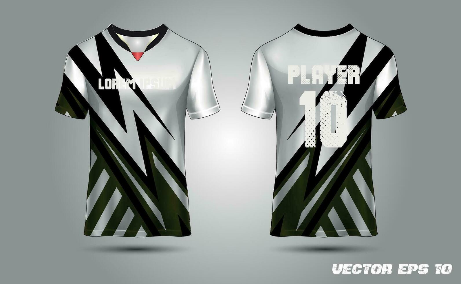 T-shirt sport jersey design template with geometric halftone background. Sport uniform in front view. Shirt mock up for sport club. vector