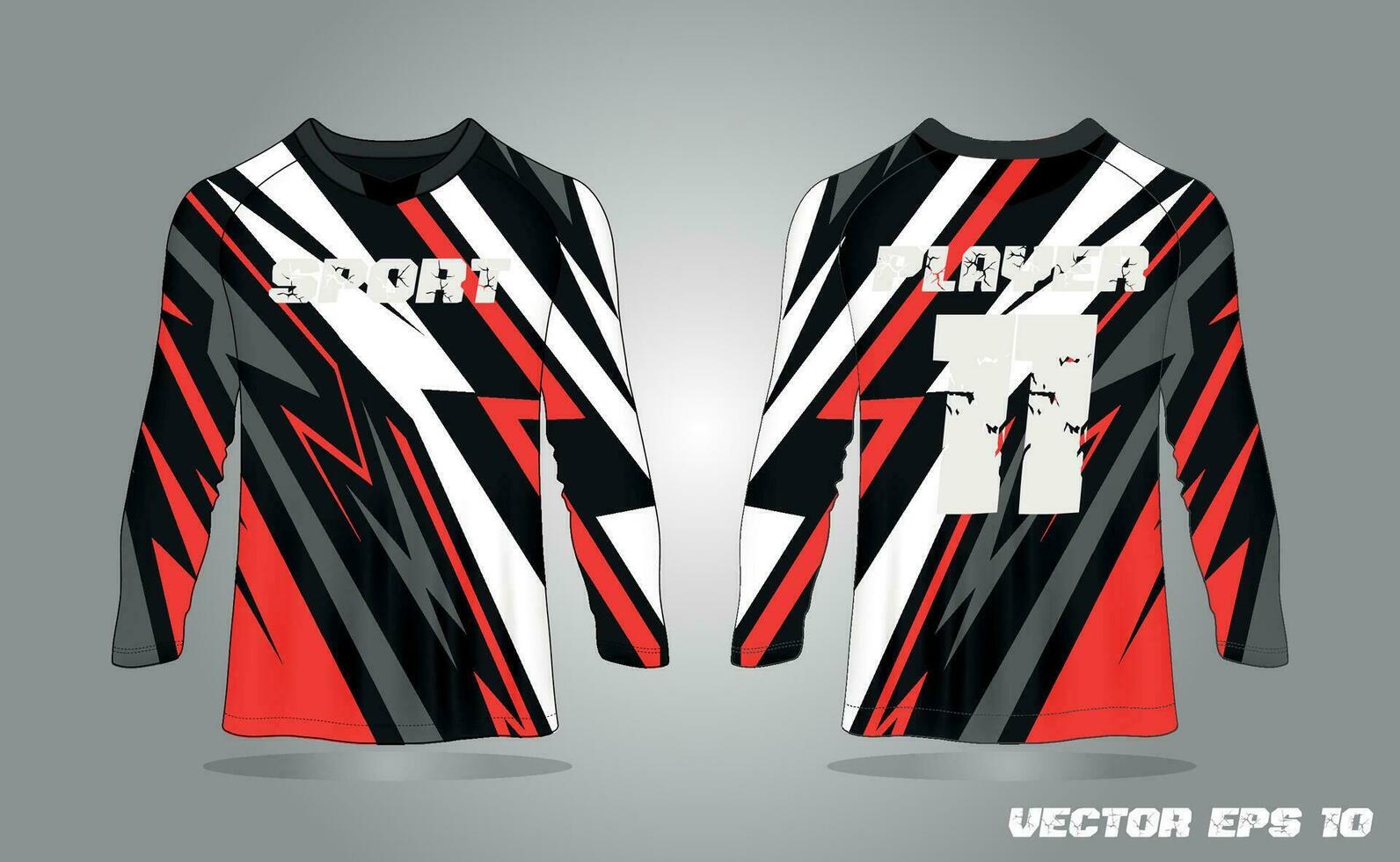 Abstract textured sports jersey design t-shirt for racing, football, gaming, motocross, cycling. Mockup vector design template.