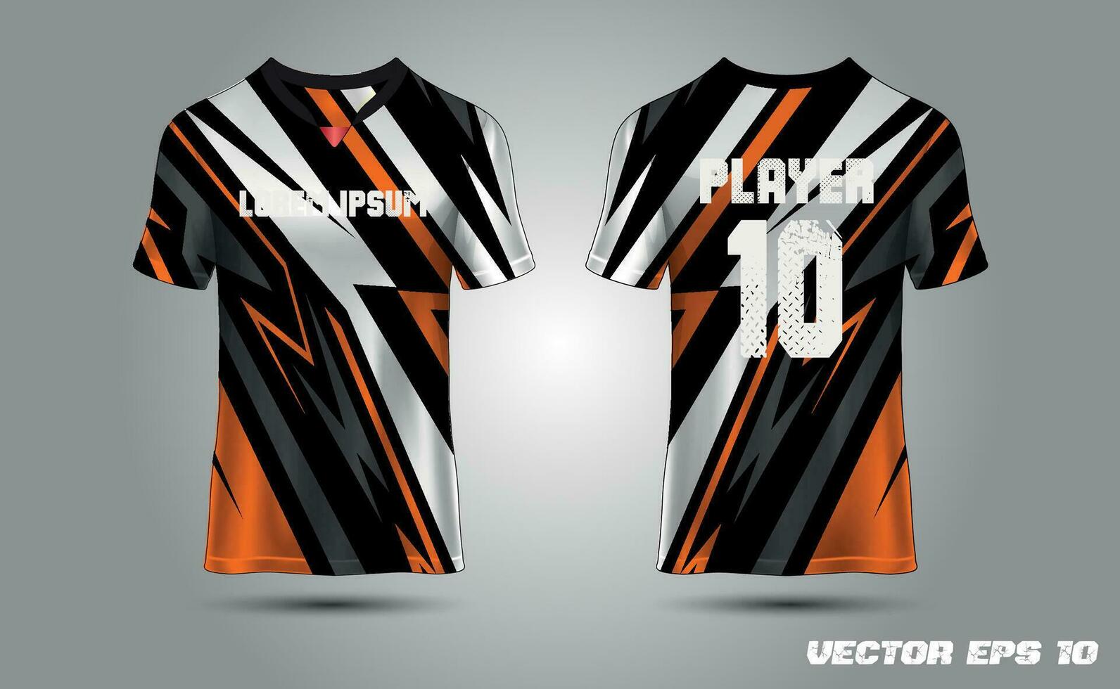 T-shirt sport jersey design template with geometric halftone background. Sport uniform in front view. Shirt mock up for sport club. vector
