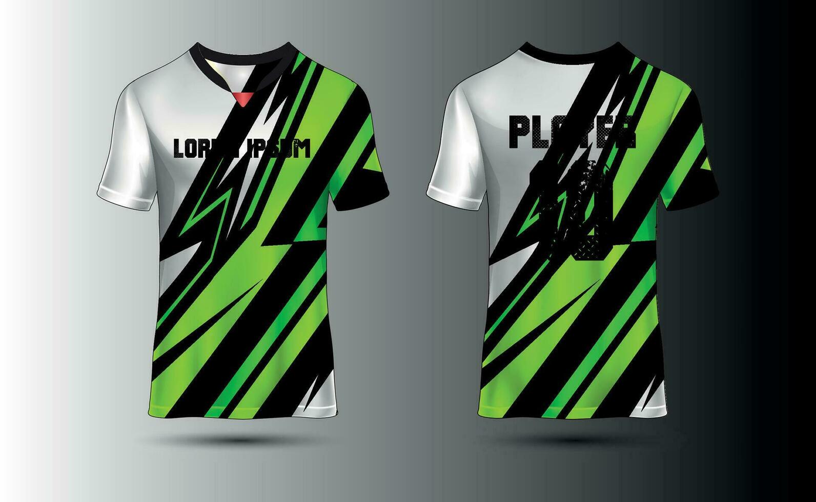 T-shirt sport jersey design template with geometric halftone background. Sport uniform in front view. Shirt mock up for sport club. vector