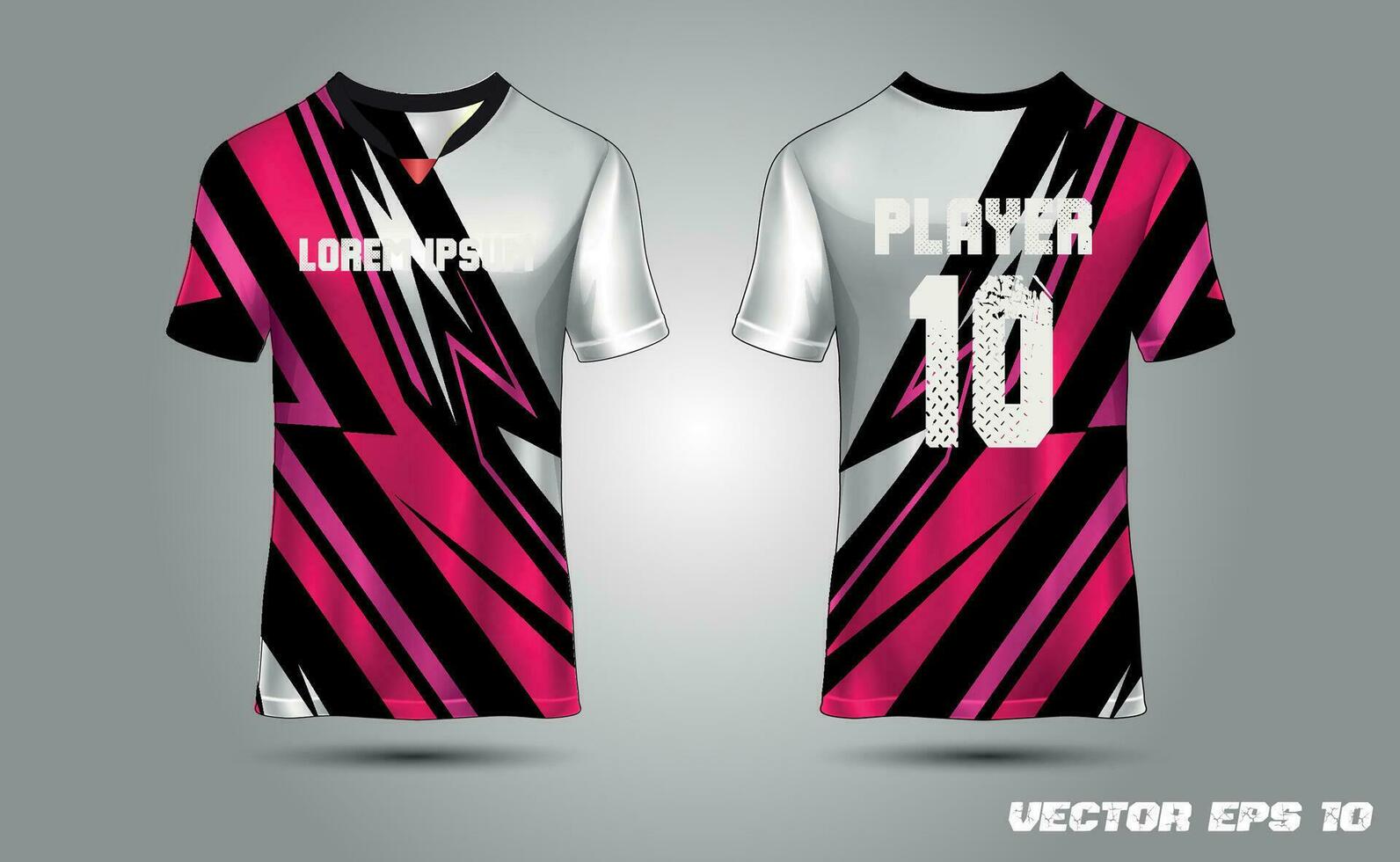 T-shirt sport jersey design template with geometric halftone background. Sport uniform in front view. Shirt mock up for sport club. vector