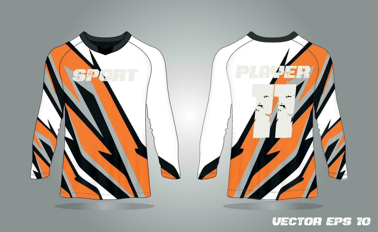 Abstract textured sports jersey design t-shirt for racing, football, gaming, motocross, cycling. Mockup vector design template.