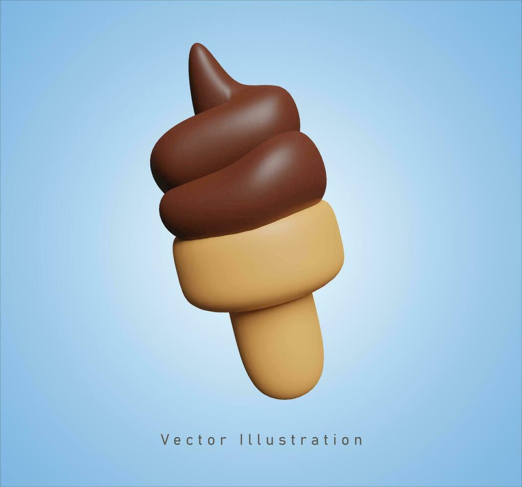 chocolate ice cream cone in 3d vector illustration