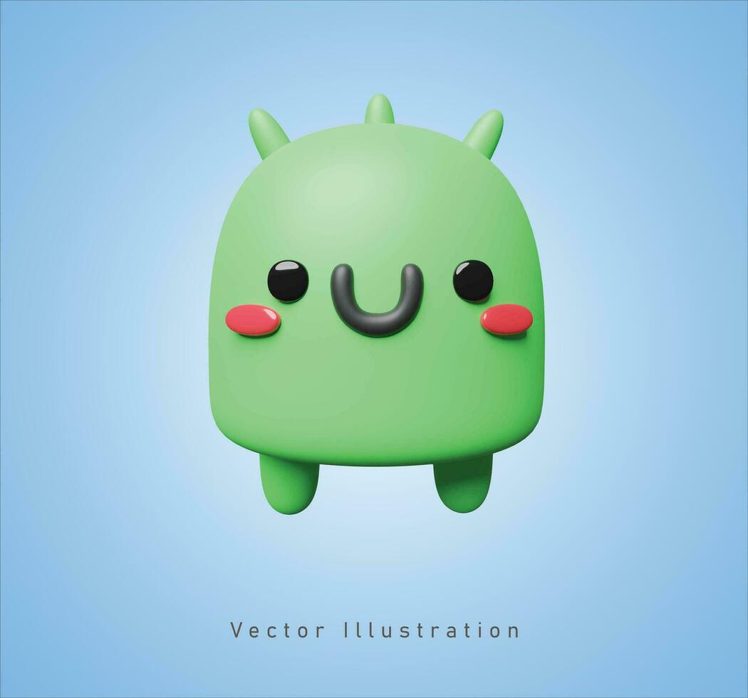 linda verde monstruo en 3d vector ilustración