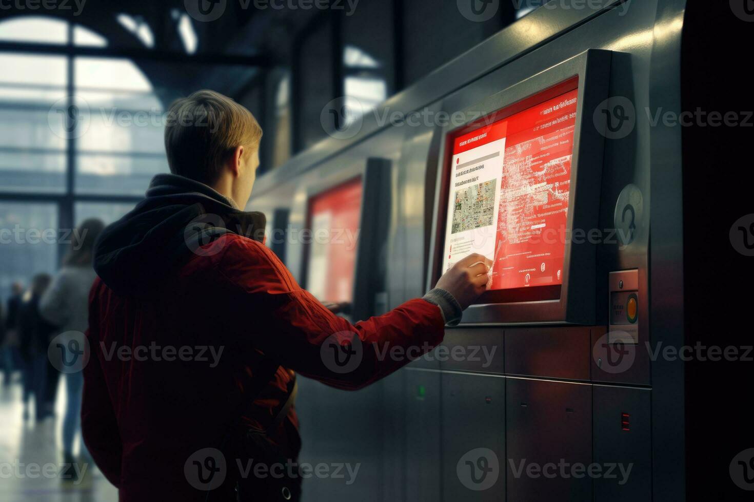 Woman using ATM machine at subway station , AI Generated photo