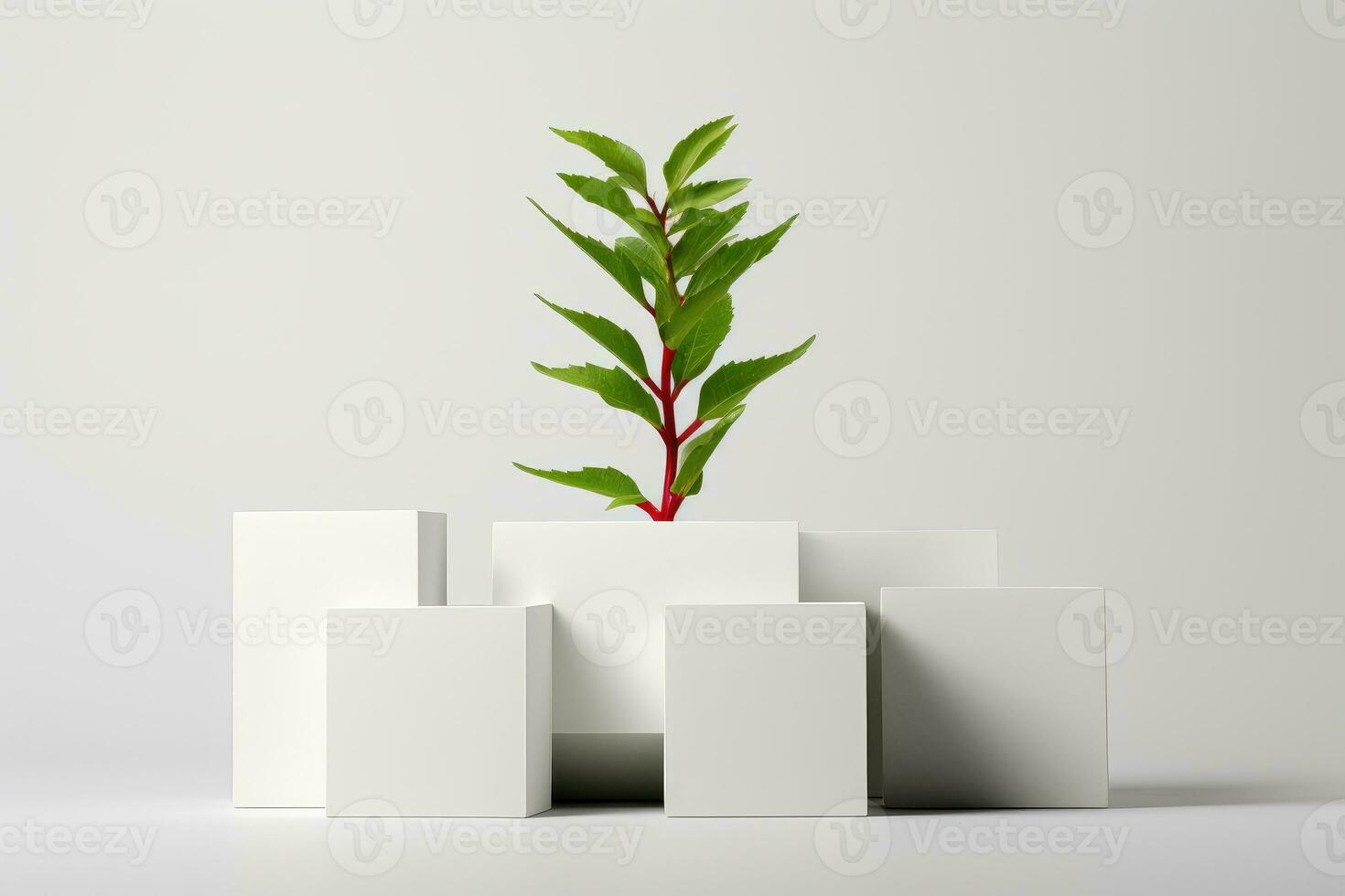 Concrete pot. Green succulent plant in modern geometric concrete planter isolated on white . AI Generated photo
