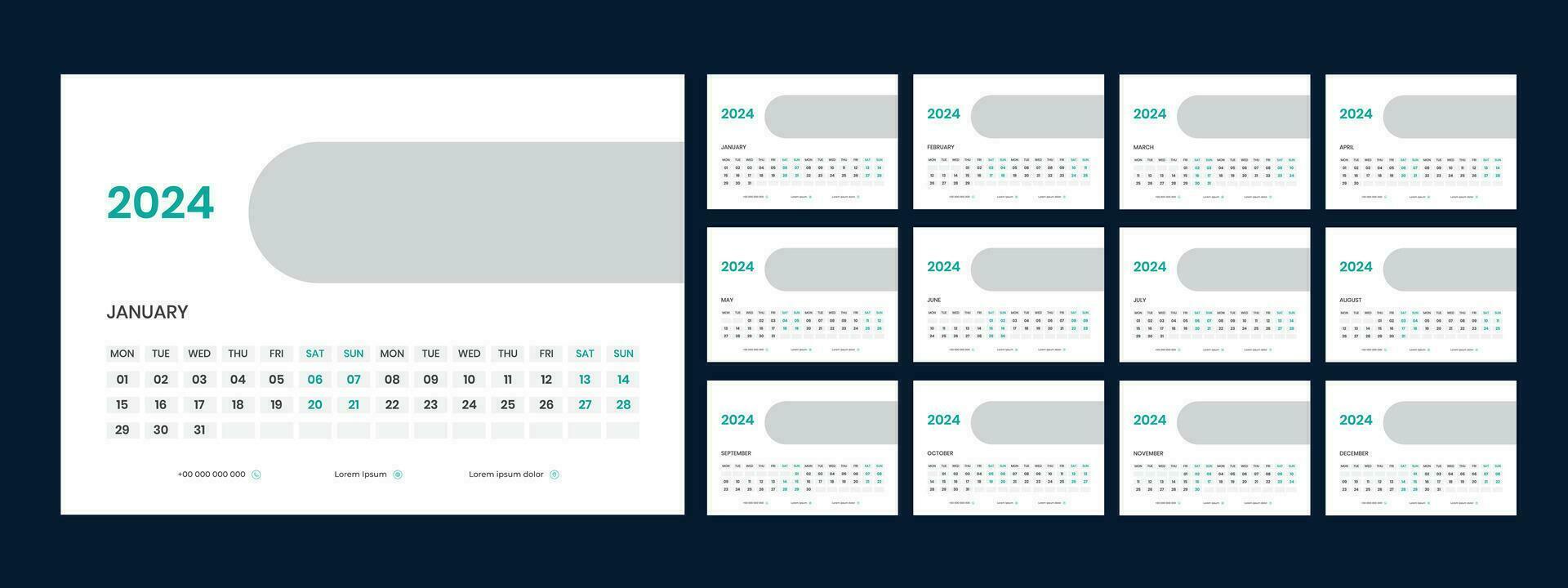 Desk Calendar Template 2024 vector