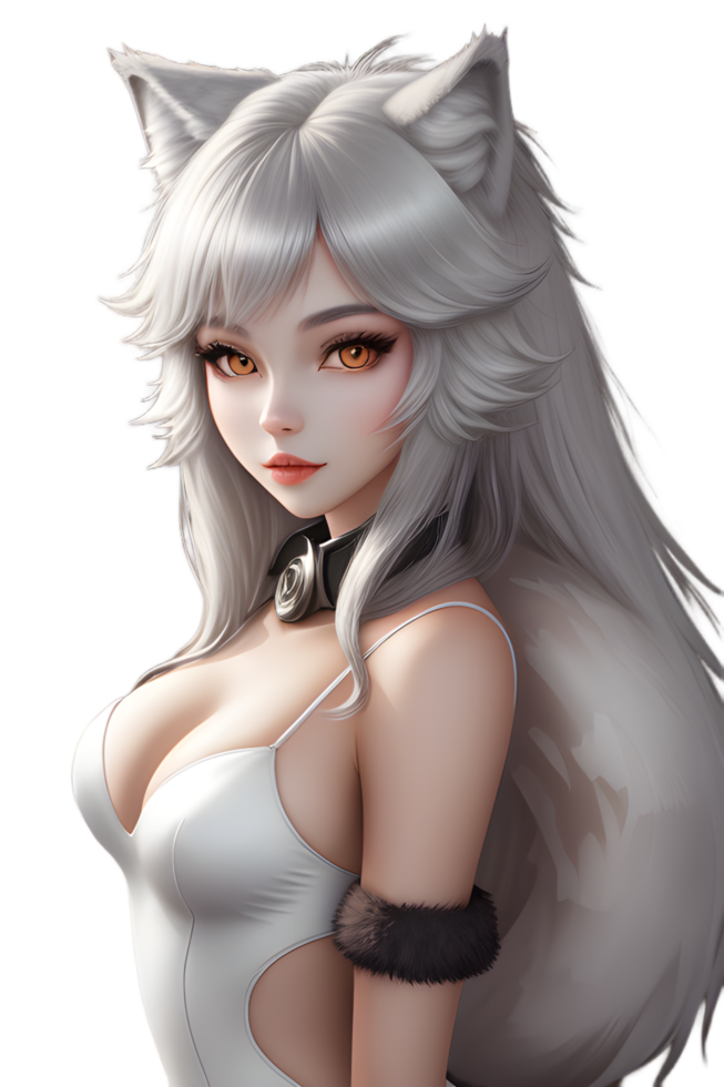White Fox Demon on Transparent Background Ai Generative png