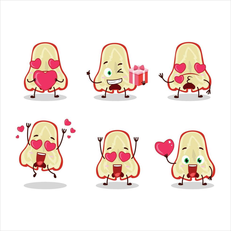 Slice of watter apple cartoon character with love cute emoticon vector