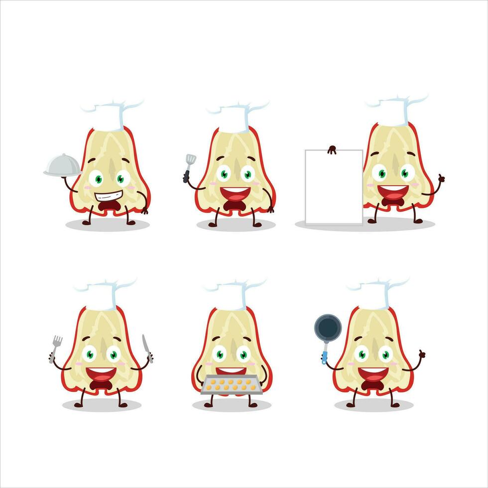Cartoon character of slice of watter apple, with various chef emoticons vector
