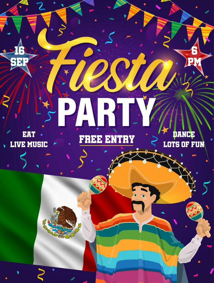 Mexican fiesta party flyer, invitation poster vector