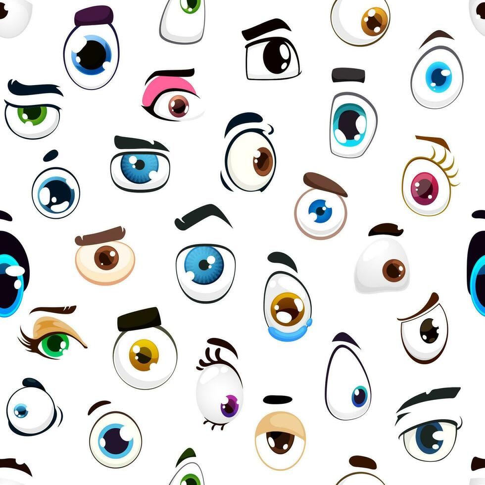 Cartoon comic eyes with eyelash seamless pattern vector