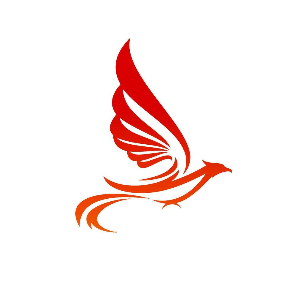 Phoenix, flying fantasy fiery bird icon or symbol vector
