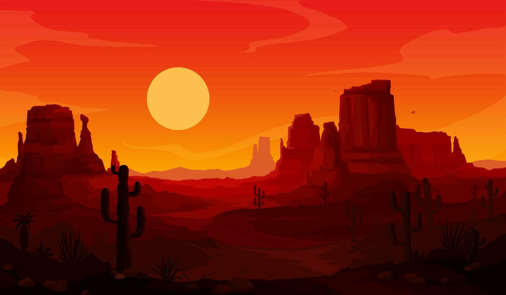 Evening sunset mexican desert landscape with cacti vector