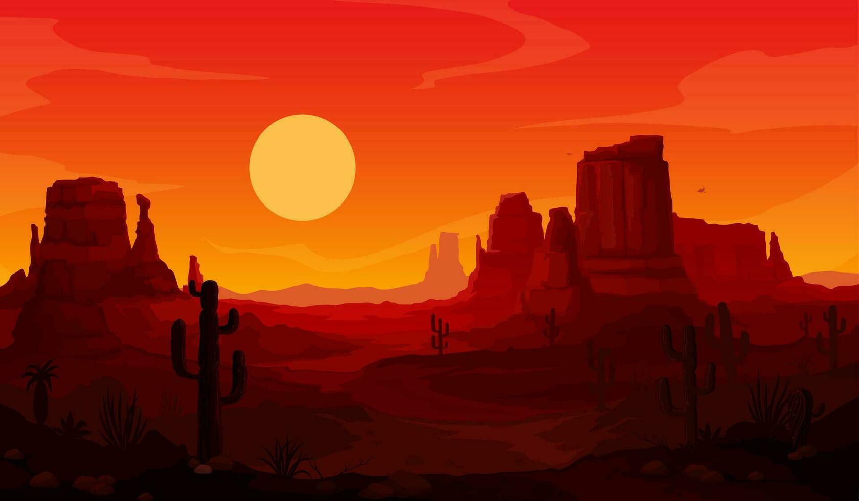 noche puesta de sol mexicano Desierto paisaje con cactus vector