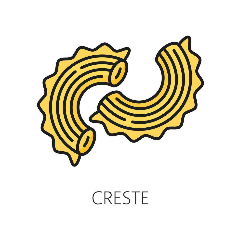 cresta corneta pasta, macarrones contorno icono vector