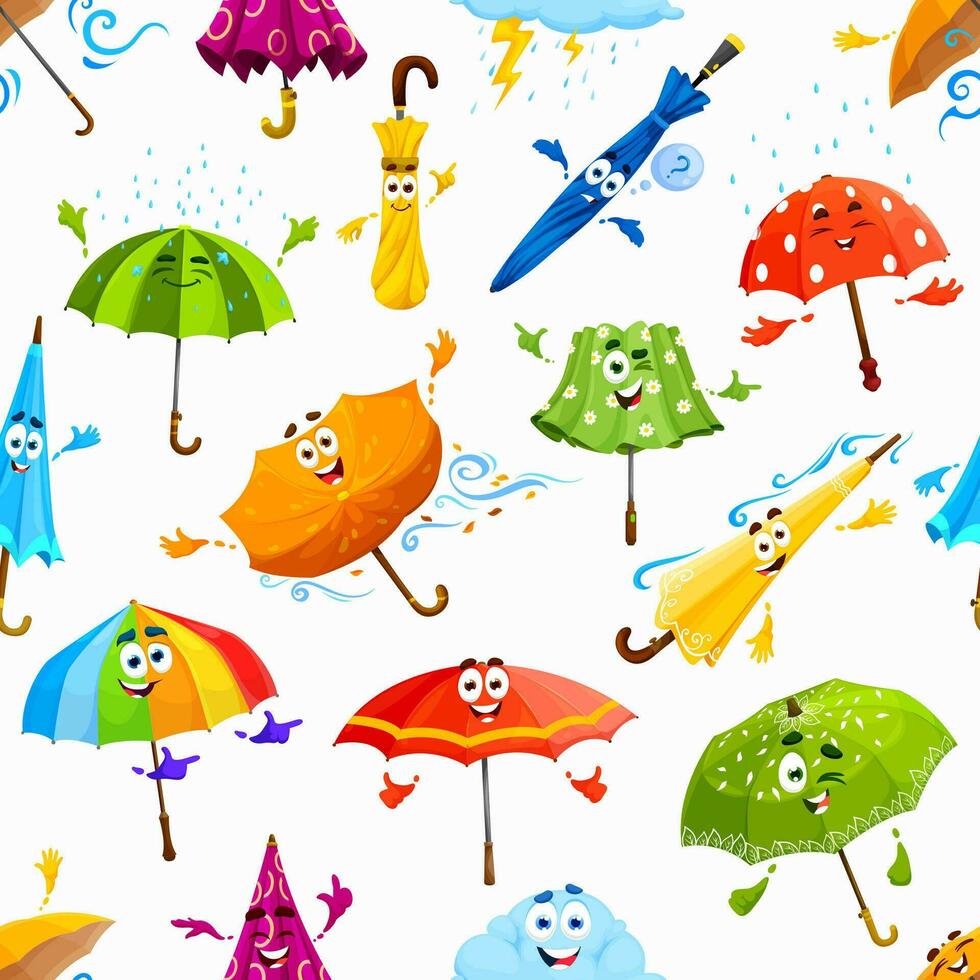 Cartoon umbrella characters seamless pattern vector