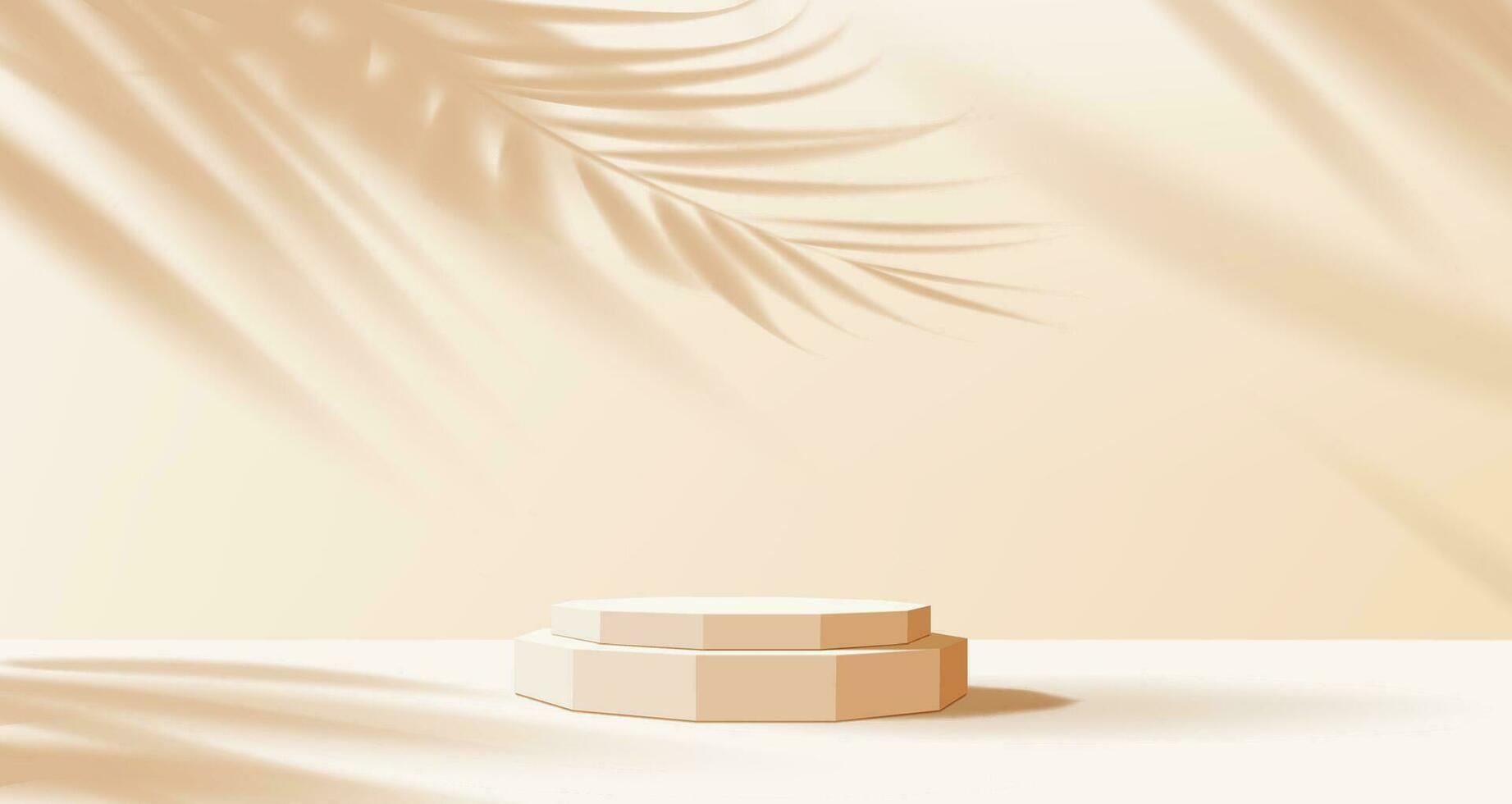 Beige and light brown podium with leaves shadow vector