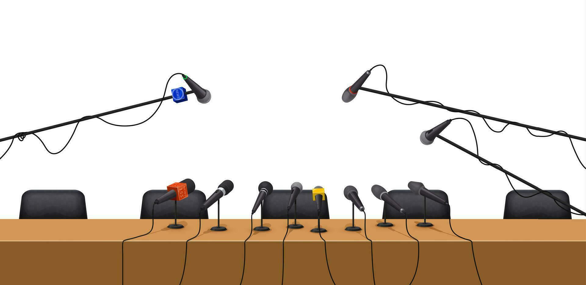 prensa conferencia mesa interior con micrófonos vector