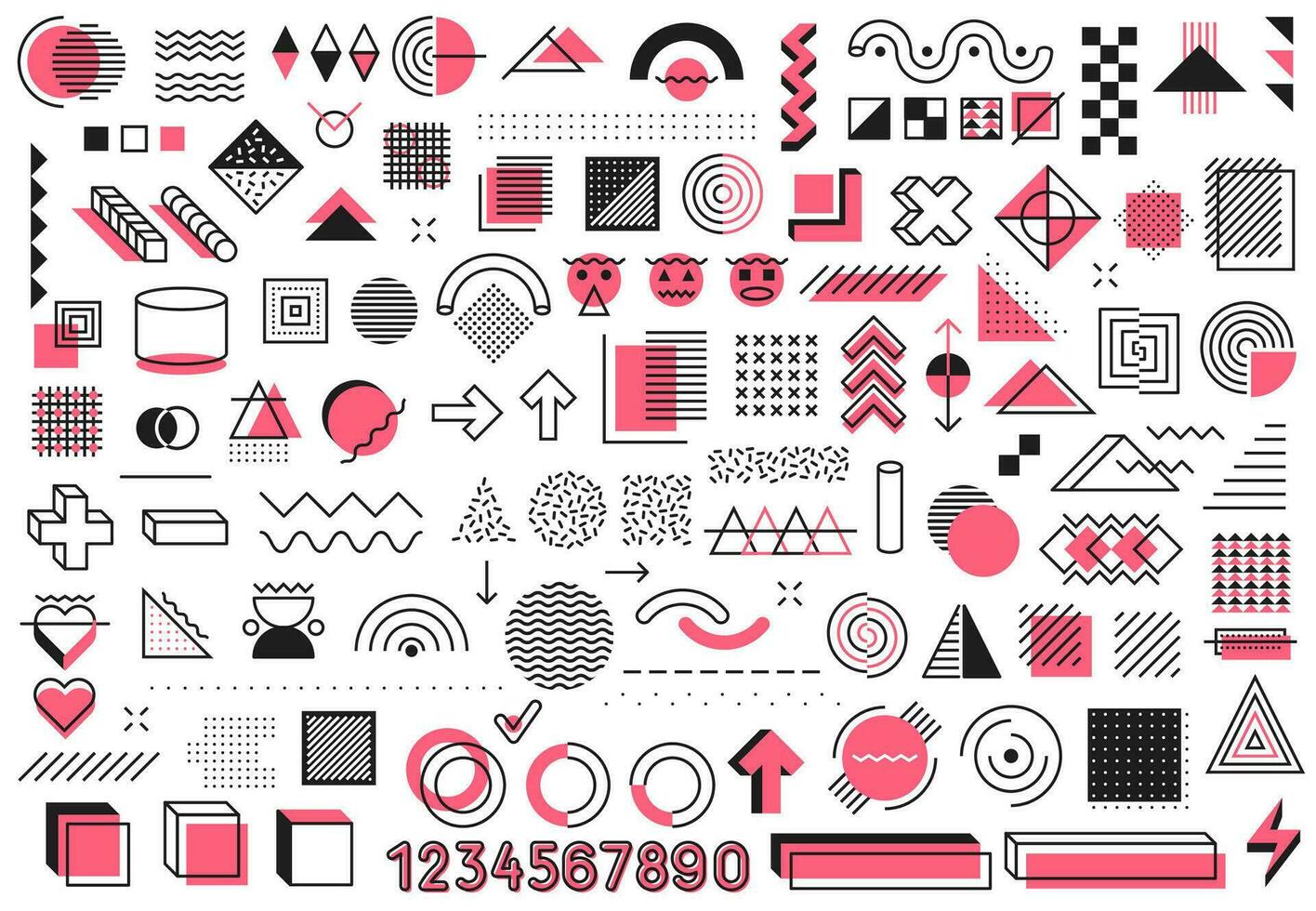 Memphis geometric shapes, patterns and elements vector