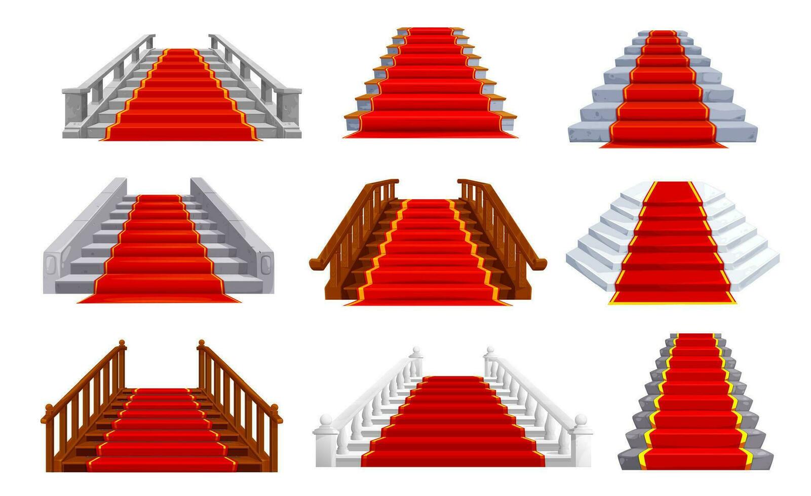 castillo Roca y de madera escaleras con rojo alfombra vector