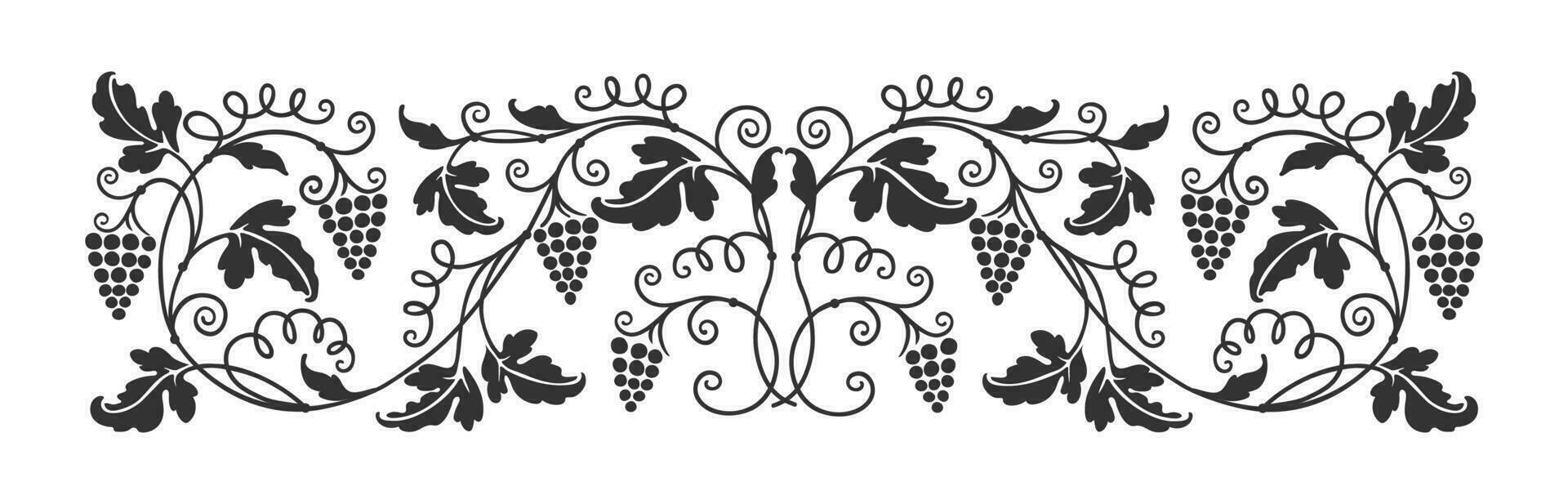 Grape vine ornament, wine border, vineyard branch vector