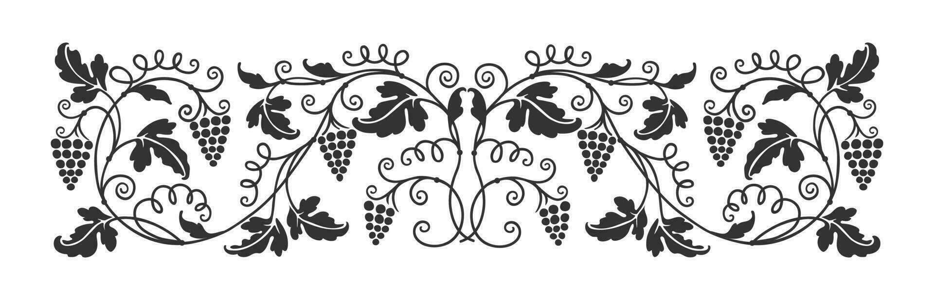 Grape vine ornament, wine border, vineyard branch vector