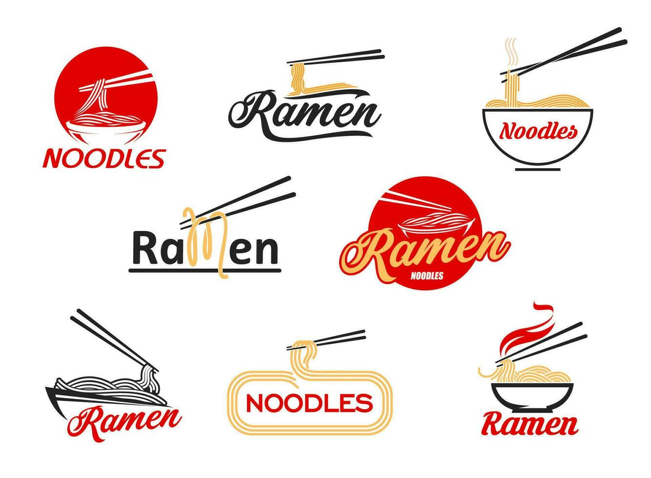 Ramen noodles, asian cuisine food restaurant icon vector