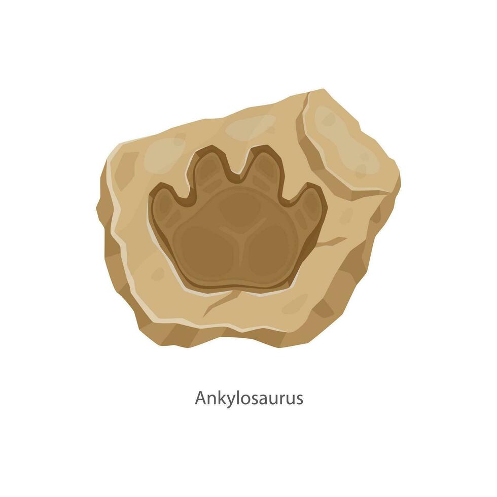 Ancient ankylosaurus dinosaur footprint fossil vector