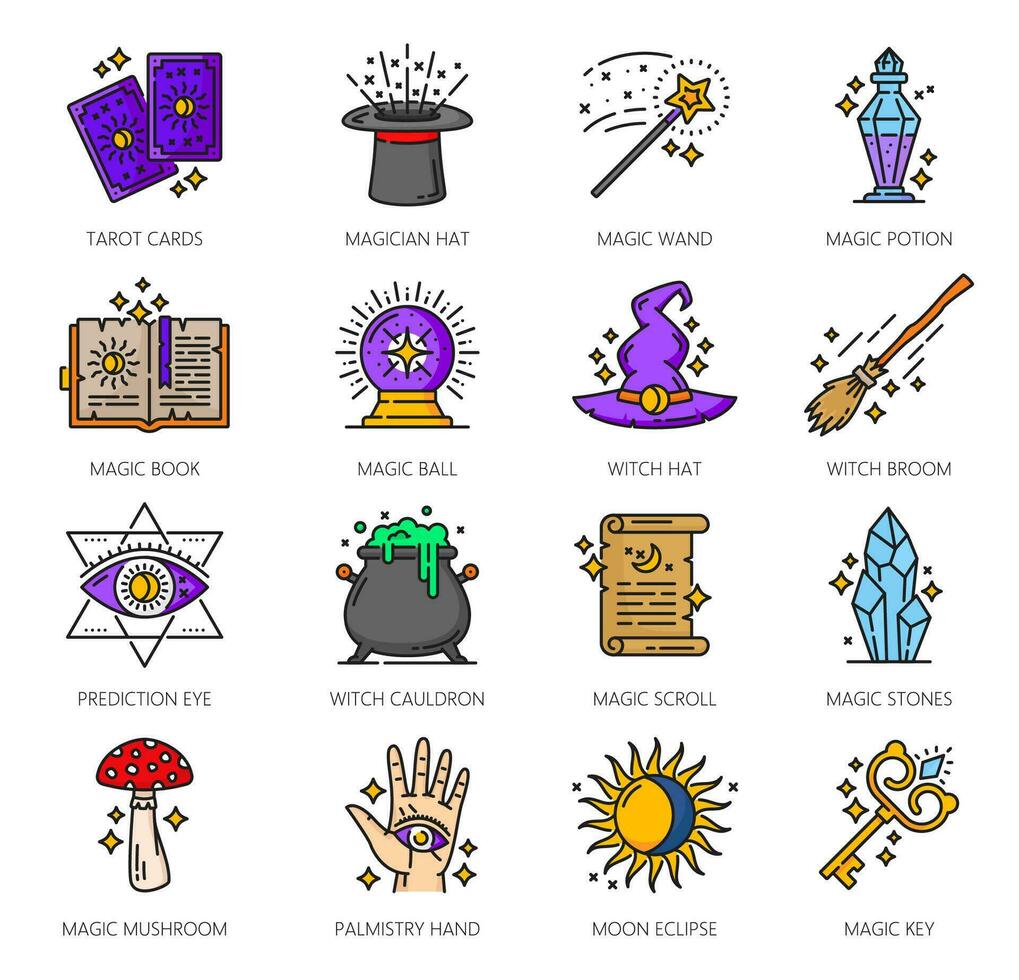 Color witchcraft and magic thin line icons vector