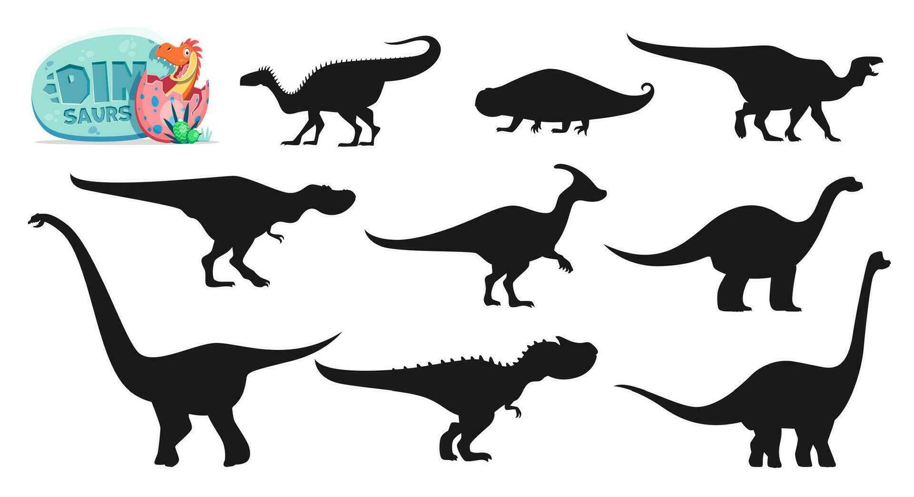 Isolated dinosaurs cartoon characters silhouettes vector