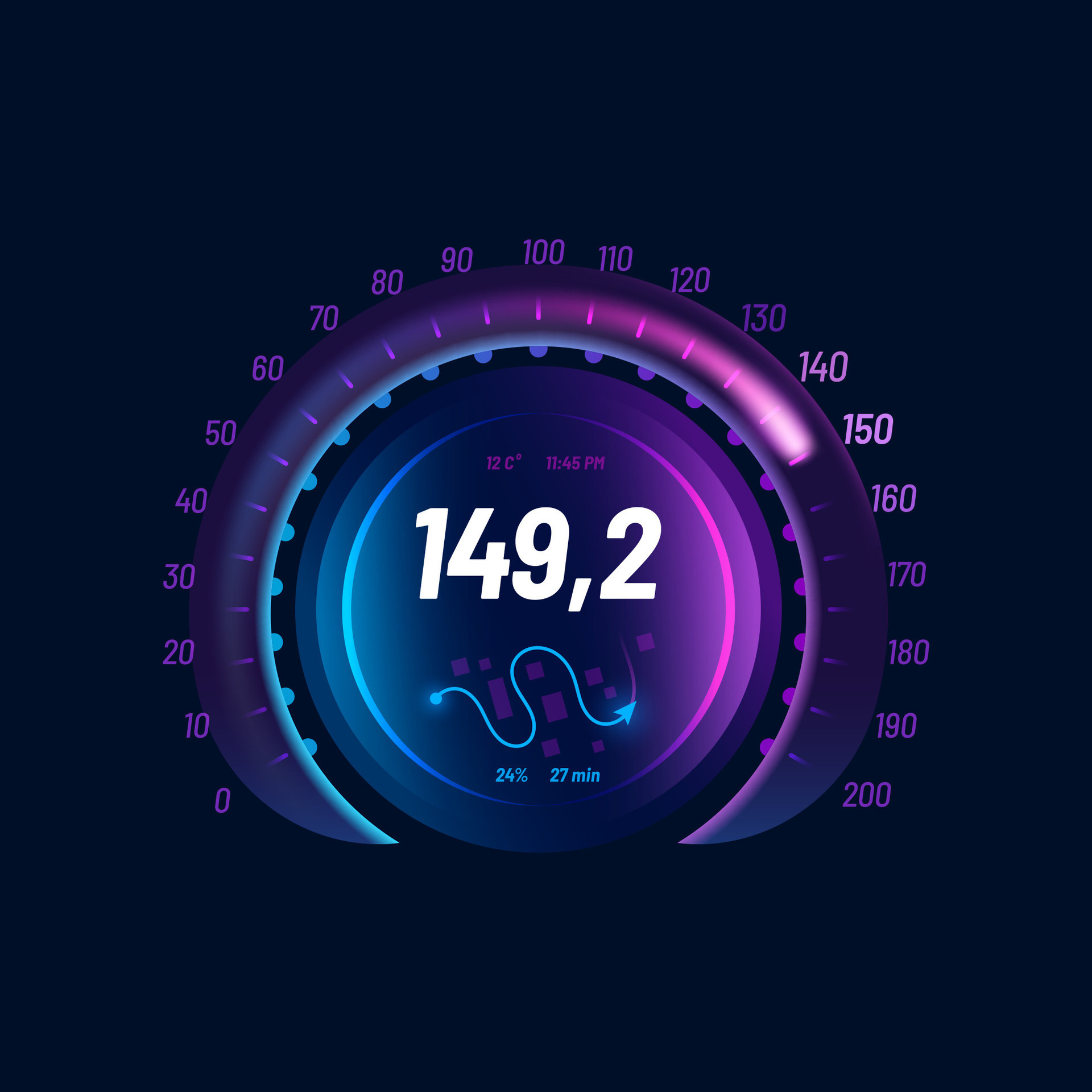 Speedometer neon dial, speed gauge dashboard 27973881 Vector Art at Vecteezy