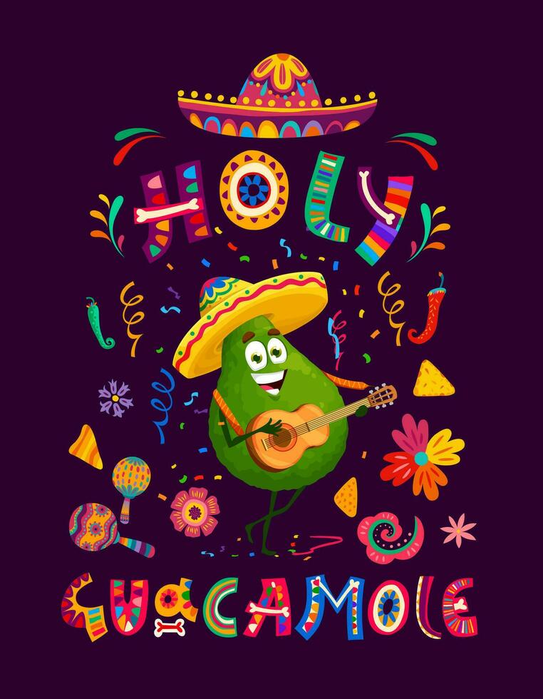 Quote or t-shirt print holy guacamole with avocado vector
