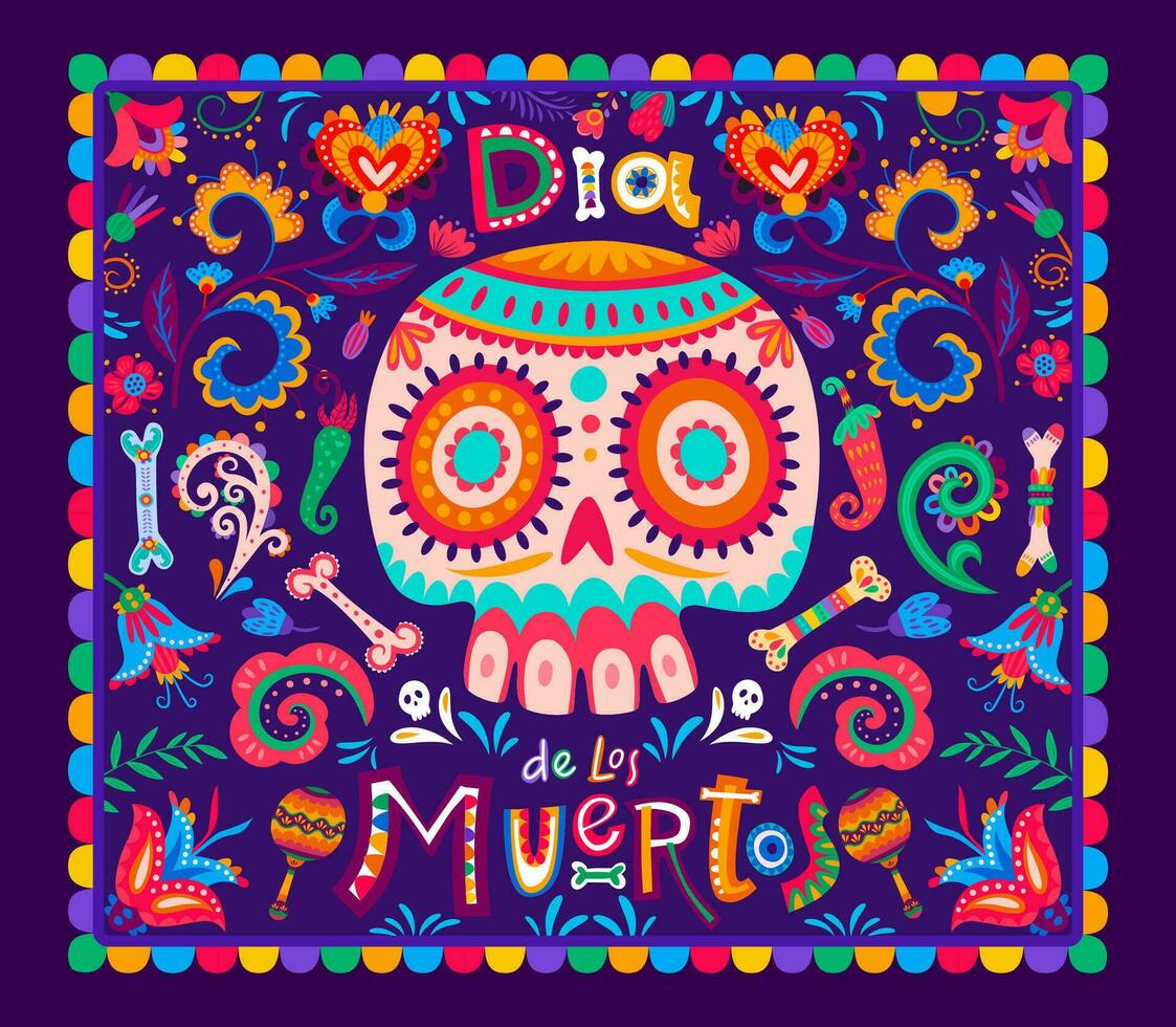 Dia de los Muertos holiday banner with sugar skull vector