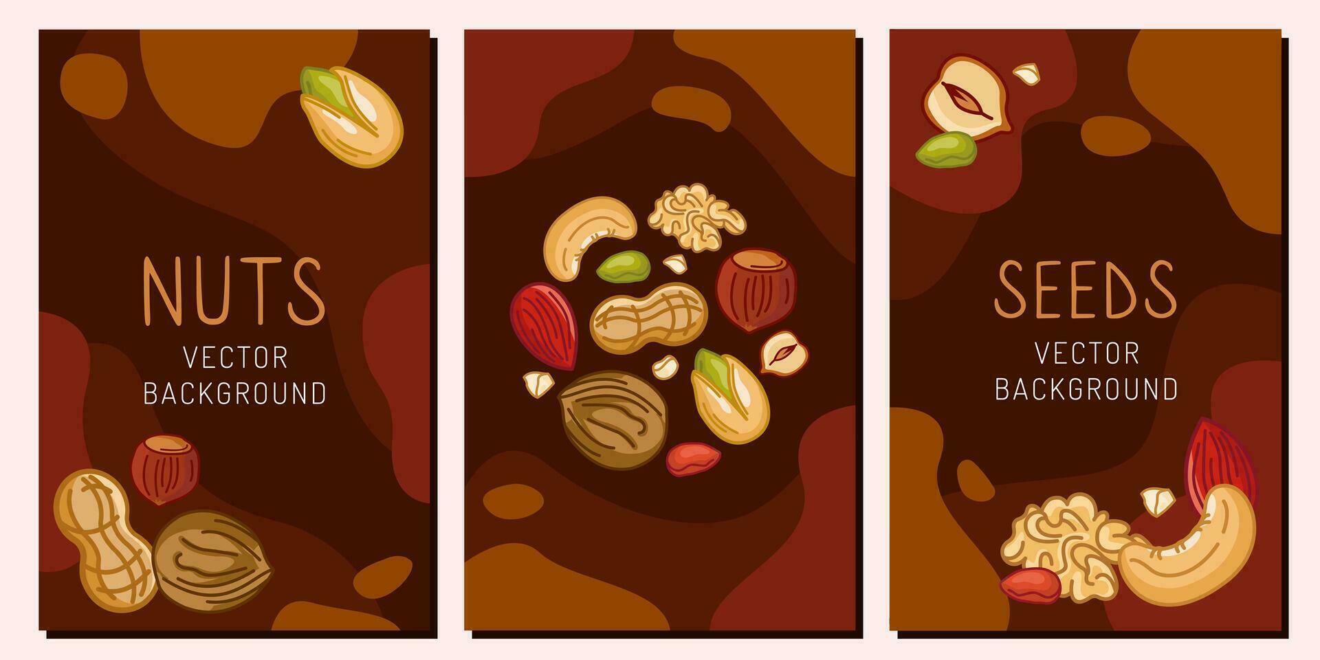 un conjunto de antecedentes para historias con nueces. antecedentes para embalaje. vector ilustración de nueces