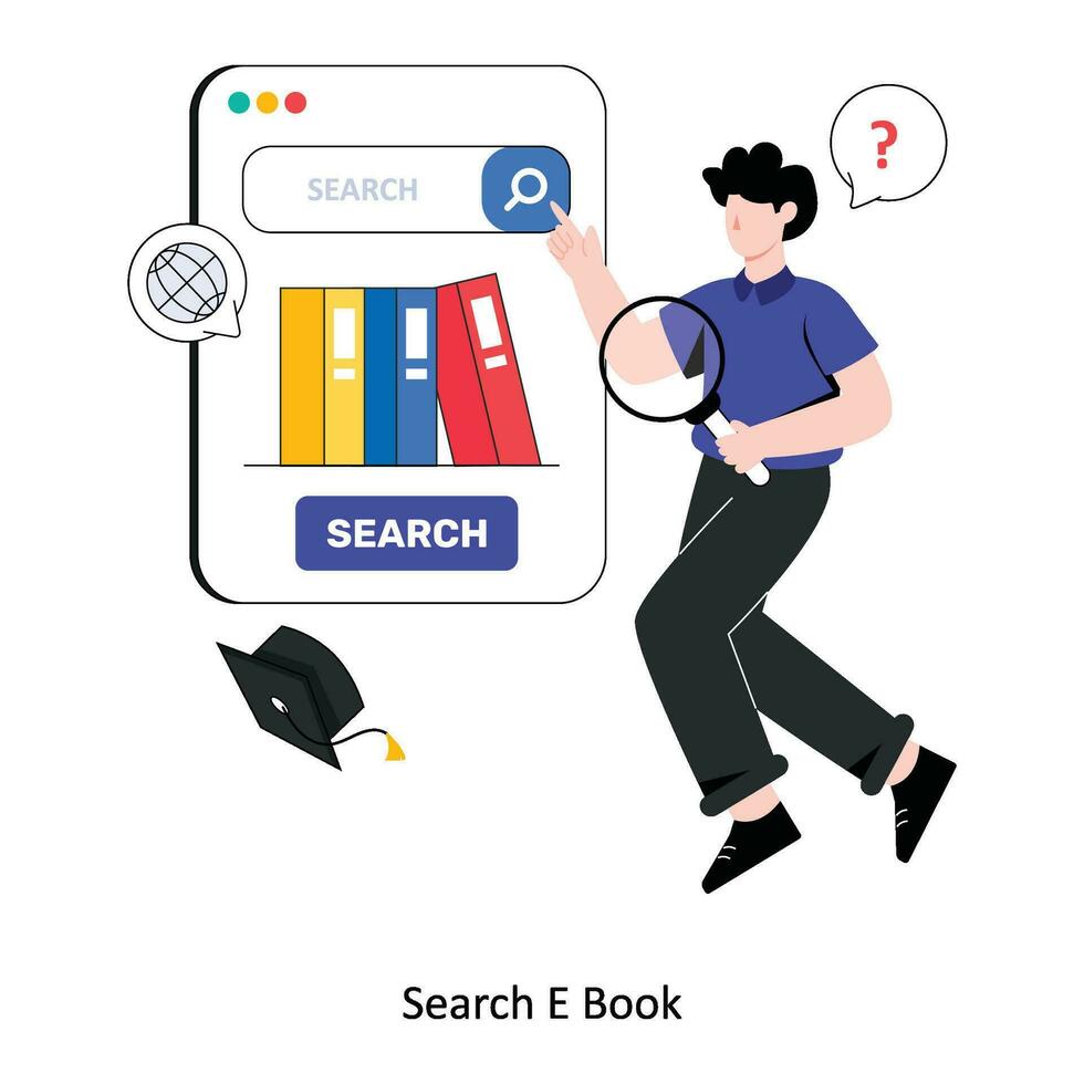 Search E Book flat style design vector illustration. stock illustration